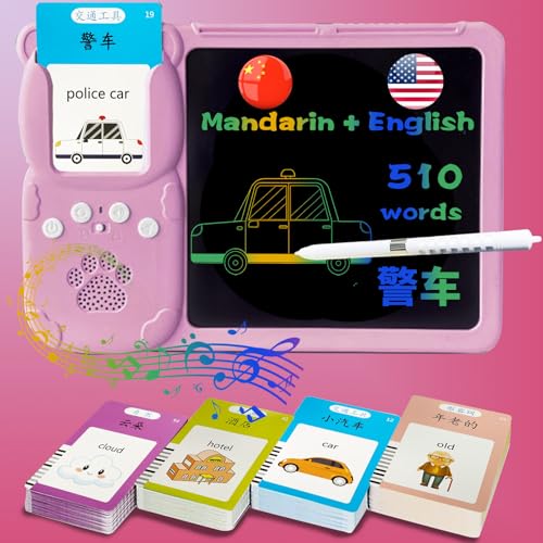 Drawing Writing Tablet for Toddlers - Bilingual Talking English Mandarin Flash Cards for Kids 3-12, Sensory Toys for Autistic Children, 510 Sight Words, Travel Activity (Chinese, Pink) - color: Chinese, size: Pink