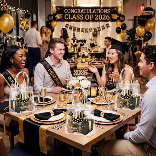 Aliceset 24 Pcs 2026 Graduation Gift Bags with Handles Clear Congrats Party Favor Tote Bag Reusable PVC Goodie Handbags for Graduation Party Decoration Supplies, 6.31"x 5.91"x 3.15" - style: Graduation