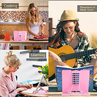 Camelmother Metal Book Stand Adjustable Book Holder for Reading | Portable & Sturdy For Textbooks Cookbooks Sheet Music Papers Study - color: Full Pink