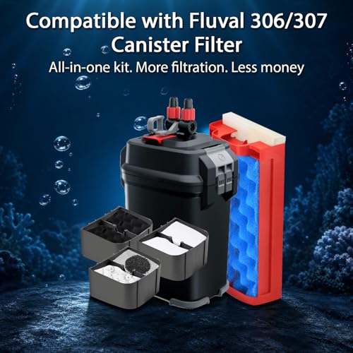 30 Pack Replacement Filter Media Kit Compatible with Fluval 306/307 Aquarium Filters, Including Bio Ceramic Rings, Activated Carbon, Blue, White & Black Bio Foam Value Pack