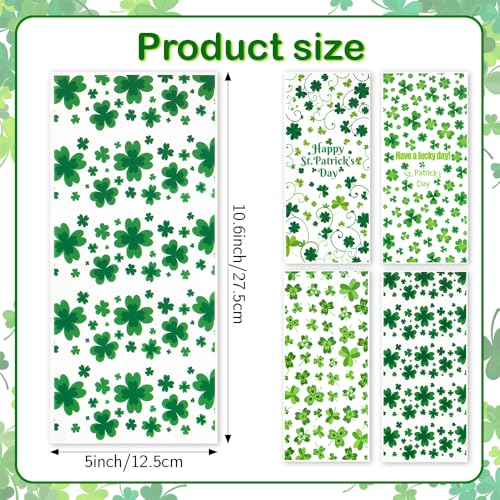 eowqeiur 100 PCS St Patricks Day Treat Bags(5x11 Inch) Green Shanrock Cellophane Bags for Cookie Candy Goodie Goody Snack Gifts Wrap Clover Spring Baggies Pouch St Patricks Party Favors Supplies - color: 100 St Patrick bags