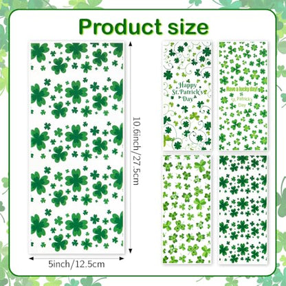 eowqeiur 100 PCS St Patricks Day Treat Bags(5x11 Inch) Green Shanrock Cellophane Bags for Cookie Candy Goodie Goody Snack Gifts Wrap Clover Spring Baggies Pouch St Patricks Party Favors Supplies - color: 100 St Patrick bags