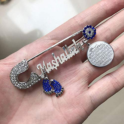 ZKDC AYATUL KURSI Mashallah Turkish evil eye Stainless Steel brooch islam muslim Pin