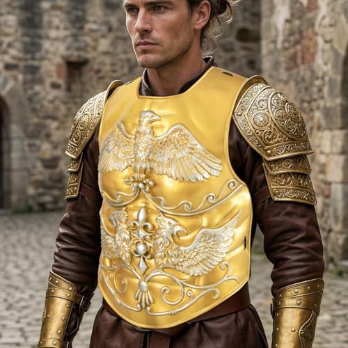 3 Pcs Medieval Knight Chest Guard, Retro Viking Body Chest Protector for Cosplay Party Renaissance Costume - color: Gold