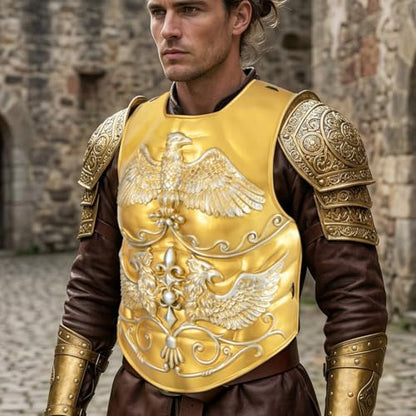 3 Pcs Medieval Knight Chest Guard, Retro Viking Body Chest Protector for Cosplay Party Renaissance Costume - color: Gold