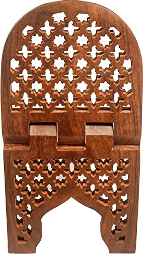 Craftsman 13 Inch Rahel Holy Book Stand for Pooja puja Gita Quran Bible Stand Holder. Folding Religious Rosewood Prayer Wooden Book - color: 2. Brown