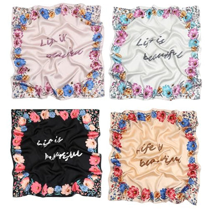 STARWHISPER 27" Square Head Scarf for Women Silk Feeling Satin Scarf Women Fashion Silk Scarf for Wrapping Hair - color: Elegant Flower4