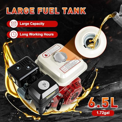 Gas Engine 4-Stroke 200cc 6.5HP, OHV Air Cooled Horizontal Motor 3600RPM, Pull Start Small Engine Power Unit, Single Cylinder Low Fuel Consumption Design, for Go Kart, Water Pump, Tiller, Cleaner