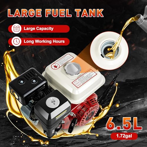 4-Stroke Single Cylinder Petrol Engine, 200CC Petrol Engine with Oil Alarm OHV Overhead Valve and Large Capacity Fuel Tank, Built-in Air Cooling Pull Start Portable Gasoline Engine - size: 6.5HP 200CC