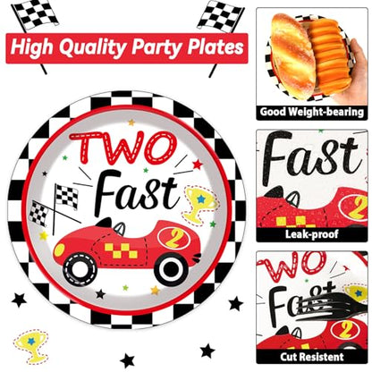 48Pcs Two Fast Plates and Napkins Two Years Old Birthday Party Decorations set Race Car 2nd Party Supplies Racing 2 fast Birthday Racing Sports Themed Disposable Tableware for Kids Boys Serves 24 - style: Race Car