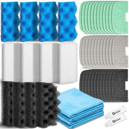 Threlaco 52 Pcs Replacement Filter Media Kit Compatible with Fluval 106/107 Aquarium Filters Include Biological Foams Ammonia Remover Phosphate Pads Nitrite Remover, Towel and Grease - style: 106/107