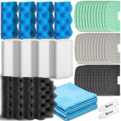 Threlaco 52 Pcs Replacement Filter Media Kit Compatible with Fluval 106/107 Aquarium Filters Include Biological Foams Ammonia Remover Phosphate Pads Nitrite Remover, Towel and Grease - style: 106/107