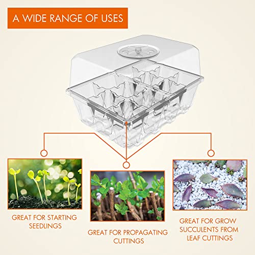 Gardzen 10 Pack Seed Starter Trays with Dome and Clear Base 120 Cell | Garden Propagator Kit with Clear Trays, 6.6"x4.5" Cells for Seed Germination, Seedlings and Indoor Plant Growing - color: Clear Trays With Clear Base