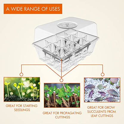 Gardzen 10 Pack Seed Starter Trays with Dome and Clear Base 120 Cell | Garden Propagator Kit with Clear Trays, 6.6"x4.5" Cells for Seed Germination, Seedlings and Indoor Plant Growing - color: Clear Trays With Clear Base