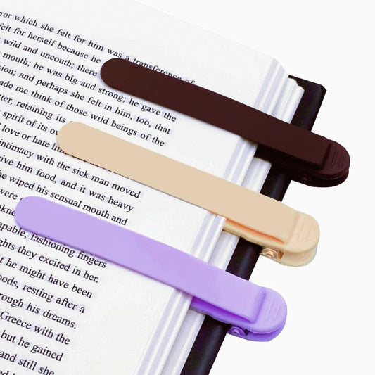 3pcs Silicone Automatic Bookmark, Book Marks for Reading, Cute Unique Book Markers, Smart Bookmarks Clip Book Page Holder for Women, Men, Kids, Book Lovers, Stay in Place and Follow as You Read - color: 1 Purple+1 Beige+1 Brown
