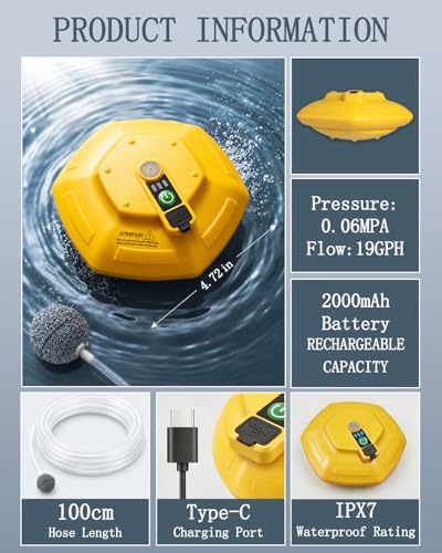 2026 New Bait Bucket Aerator for Fishing, Floating & Rechargeable IPX7 Waterproof Oxygen Pump, Ultra-Quiet Bubbler for Live Minnows, Portable Fish Tank & Aquarium Aerator