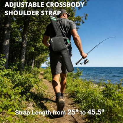 PEKREWS Fishing Rod Case, 52inch Fishing Pole Bag with Tackle Pockets | Fits Break-Down Spinning Rod Reel Combo, Padded Soft Rod Bag with Shoulder Strap and Handle, Pole Travel Case For Angler - color: Green