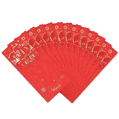 12-Pack Wedding Money Envelopes for Cash Gifts - Gold Foil & Laser-Cut Floral Design Cash envelopes for Money, Premium 250g Pearled Paper Money Holder for Weddings, Engagement (Red) - color: Red