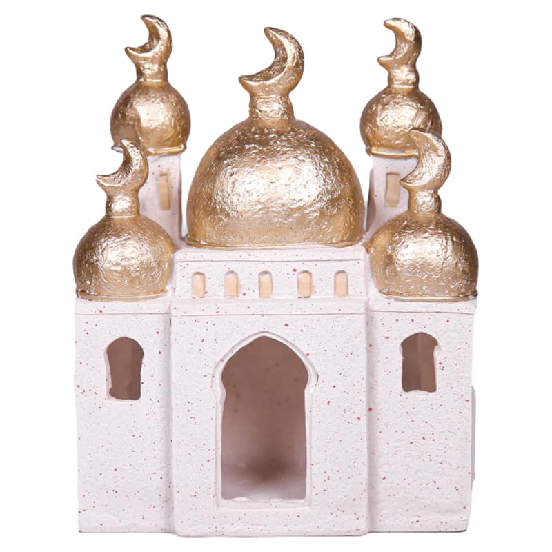 Ramadan Eid Home Decorations for Home 2025 Gold and White Mosque Tower Islamic Eid Mubarak decore - size: 5.51*2.76*6.51in