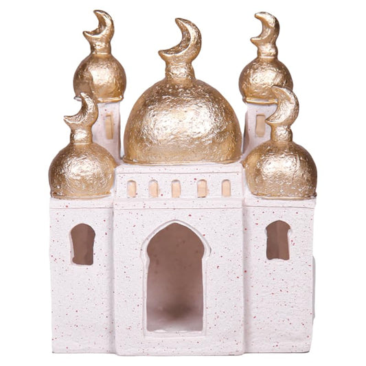 Ramadan Eid Home Decorations for Home 2025 Gold and White Mosque Tower Islamic Eid Mubarak decore - size: 5.51*2.76*6.51in