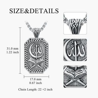 PELOVNY Allah Necklace for Men Women 925 Sterling Silver Islam Allah Pendant Chain Islamic Muslim Religious Jewelry Gifts - color: Allah-01