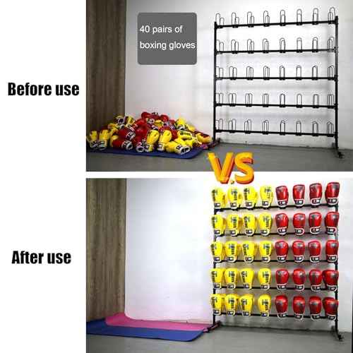 Boxing Glove Dryer and Organizer, Boxing Gym Glove Storage Rack, Large Capacity Holds 40 Pairs of Gloves, Heavy Duty Metal Double Sided 5 Tier Glove Hanging Rack with Mobile Wheels