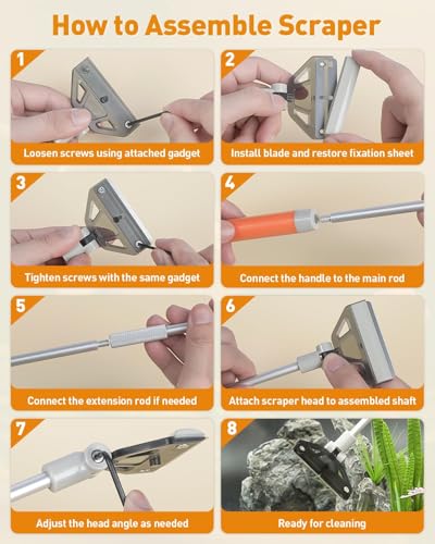 Pawfly Aquarium Algae Scraper Cleaner Fish Tank Brush with 5 Stainless Steel Blades, 26 Inch Aquarium Glass Scraper Aquarium Cleaning Tool