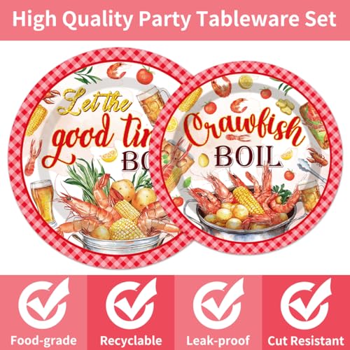 EUOYUFO 96Pcs Crawfish Boil Party Supplies Tableware Set Let The Good Times Boil Paper Plates Napkins Forks Lobster Seafood Boil Birthday Theme Party Supplies Serve 24 Guests - color: Crawfish Boil