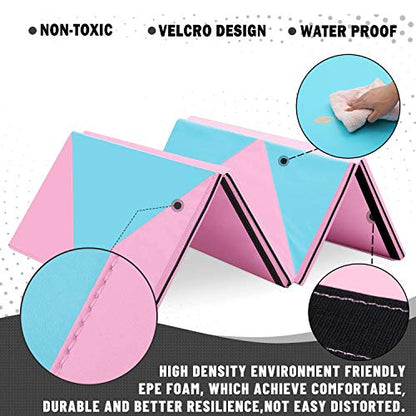 Outroad 6/8/10' Foldable Gymnastics Gym Exercise Aerobics Mat, PU Leather Tumbling Mat with Hook & Loop Fastener for Stretching Yoga Cheerleading Martial Arts - Versatile Fitness Mat for Home Workout - color: Blue 4 folding mat 4' x 8' x 2"