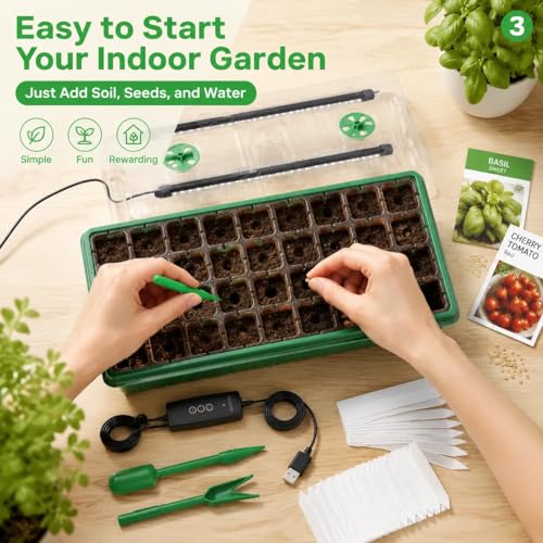 Seed Starter Tray with Timed Grow Light, 2 Pack 80 Cells Plant Starter Tray Seedling Starter Kit with Humidity Domes Base Indoor Mini Greenhouse Plant Germination Trays for Seeds Growing Starting