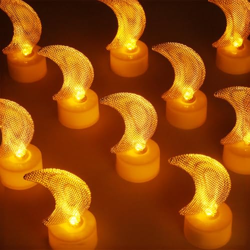 6PCS LED Moon Tea Lights Candles Battery Operated for Party Home Decor - color: Moon