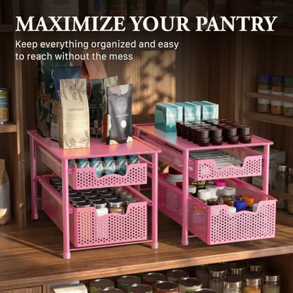 Simple Houseware Stackable 2 Tier Sliding Basket Organizer Drawer, Pink - color: Pink, size: 2-Tier