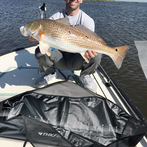 THKFISH Folding Weigh Sling Fish Bag - 47x10.5in Heavy Duty Transport Bag with Fish Ruler for Tournament Use