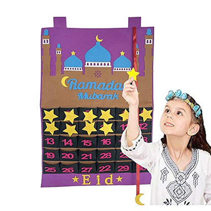 Ramadan Calendar 2026, Eid Mubarak Hanging Countdown Calendar, Advent Calendars Tracker Date Eid Gift Ramadan Decorations with 30 Stars - 30 Days