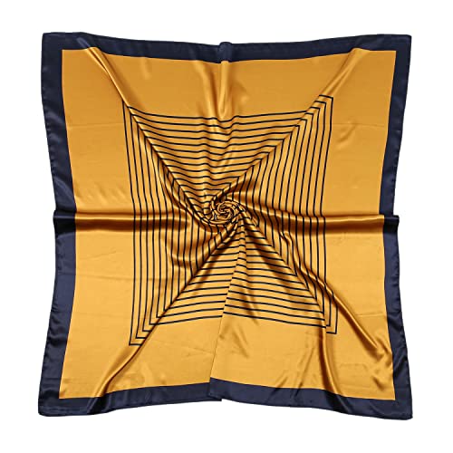 RIIQIICHY Head Scarf for Women Like Silk Satin Scarf for Hair Wrapping at Night Bandana Square Scarf for Sleeping 35 Inch - color: Gold/Black