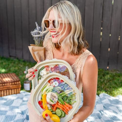 Crudités | Portable Snack Tray | Square 2-Pack | Cream White | Reversible Stretch Lid Food Containers | BPA-Free, Freezer & Dishwasher Safe | Meal-Prep, Charcuterie, Salads, Picnic, Travel - size: Square, 2 Pack