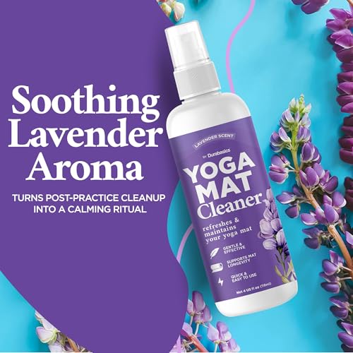 Durabasics Yoga Mat Cleaner Spray – Lavender Scent – 2 Pack (4 oz Each) with Microfiber Towel – Mat Spray Cleaner for Sweat & Odor – Quick-Dry, No Rinse Formula for Gear & Gym Equipment