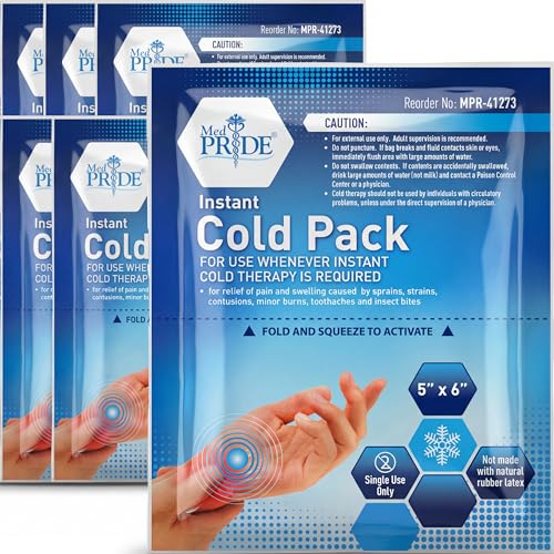 MED PRIDE Instant Cold Pack First Aid Kit Ice Pack for Injuries and Pain Relief, No Freezer Needed, 5in X 6in (6 Count (Pack of 1) Clear) - size: 5 X 6 Inch (Pack of 6)