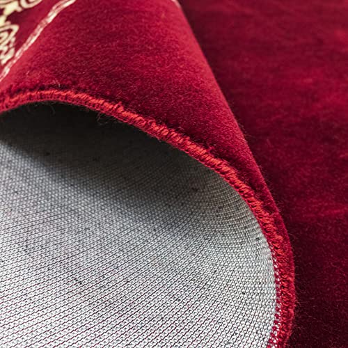 Modefa Turkish Islamic Prayer Rug - Large & Wide Soft Velvet Janamaz - Comfortable Muslim Praying Mat for Men & Women - Ramadan or Eid Gift - with Prayer Beads Tesbih - Grand Plush (Red) - color: Red