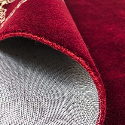 Modefa Turkish Islamic Prayer Rug - Large & Wide Soft Velvet Janamaz - Comfortable Muslim Praying Mat for Men & Women - Ramadan or Eid Gift - with Prayer Beads Tesbih - Grand Plush (Red) - color: Red