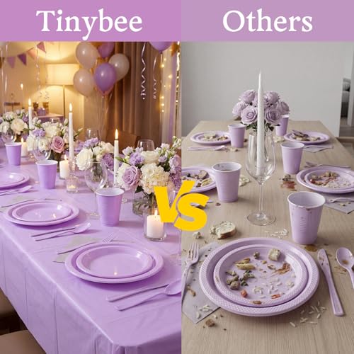Tinybee 352 Pcs Lilac Plastic Plates, Disposable Dinnerware Set for 50 - color: Lavender