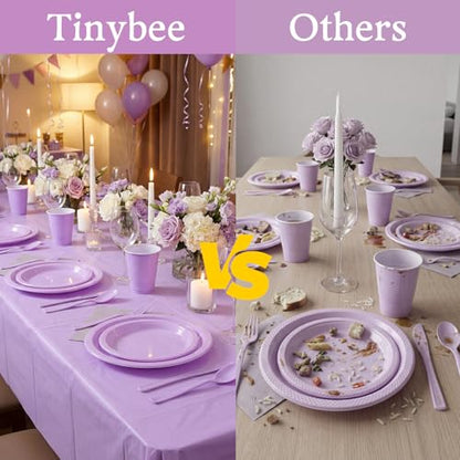 Tinybee 352 Pcs Lilac Plastic Plates, Disposable Dinnerware Set for 50 - color: Lavender
