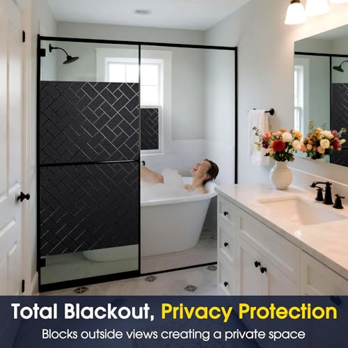 Coavas Total Blackout Window Privacy Film 100% Light Blocking & UV Protection, Static Cling Frosted Privacy Cover No Glue Heat Control Room Darkening Shade for Bedroom, Nursery,17.5 x 78.7 inches | Static Cling Removable Frosted Privacy Cover, Heat Contro