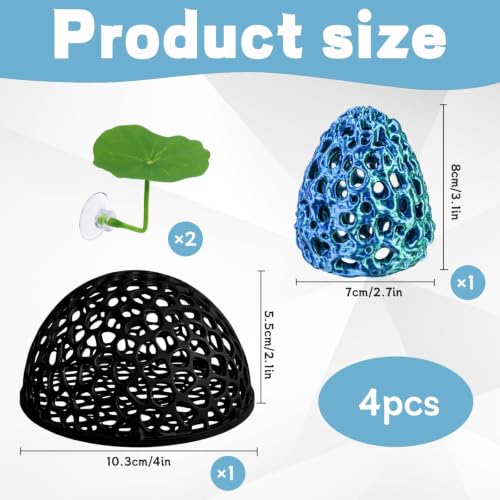 4-Piece Breeding Sanctuary Set with Egg-Shaped and Half-Round Caves, Shrimp Hides for Aquarium,Plastic Aquarium Decorations for Betta Fish and Nano Tanks, Safe Molting Shelters with Leaf Accents