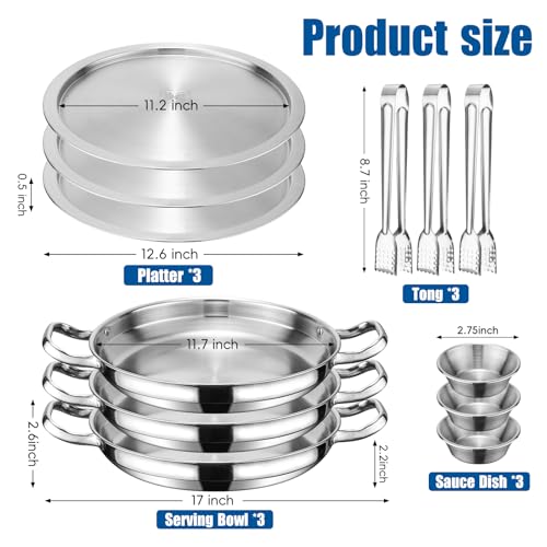 3-Set 12 Inch Chilled Serving Trays, Shrimp Cocktail Serving Dish, Cold Charcuterie Board with Ice Trays for Appetizer Oyster Salad Fruit Buffet Parties, Dishwasher Safe, Stainless Steel 18/10 - size: 3-Set Round