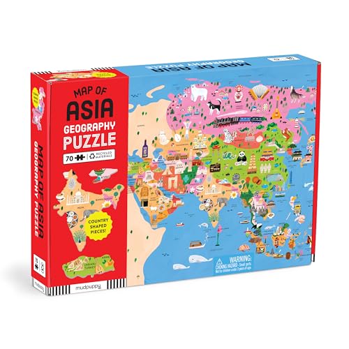 Mudpuppy Map of Asia – 70 Piece Geography Puzzle with Country-Shaped Pieces and Iconic Landscapes Cultural Items and More - style: Map of Asia