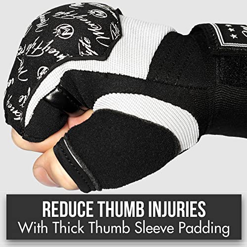 Quick Gel Boxing Wraps Under Boxing Gloves - Kickboxing MMA Muay Thai - Fist, Knuckle, Wrist Wrap Protection Inner Glove Hand Wraps - Men Women Kids - color: Black/White, size: Large-X-Large