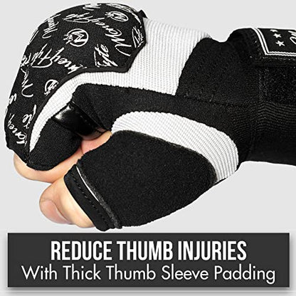 Quick Gel Boxing Wraps Under Boxing Gloves - Kickboxing MMA Muay Thai - Fist, Knuckle, Wrist Wrap Protection Inner Glove Hand Wraps - Men Women Kids - color: Black/White, size: Large-X-Large
