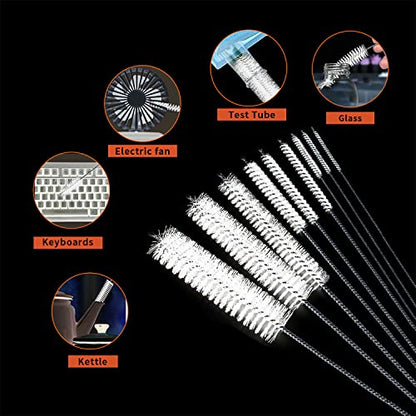 10 Pcs Flexible Drain Brush Straw Cleaner Brush Set,Pipe Cleaners Brush,61Inch Stainless Steel Double-Ended Hose Brush 8.2Inch Nylon Long CPAP Tube Cleaning Brush for Home Kitchen Sink Plumbing(White) - color: White