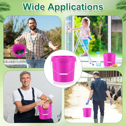 Tioncy 10 Pcs 2 Gallon Plastic Buckets with Lids and Handles,Pink | Storage Pails for Paint, Cleaning, Organizing, Durable Containers, Metal Handles, Plastic Material - color: Pink